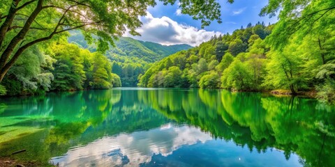 Fototapeta premium Scenic view of the lush Yalova forest and mysterious bottomless lake , Yalova, Turkey, forest, trees, nature