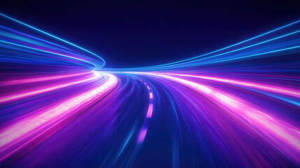 Abstract blurred light speed motion of a road in a night city, a futuristic concept background for technology and science