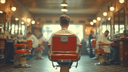 Relaxing atmosphere in a barbershop with barbers skillfully grooming clients
