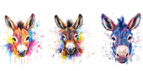 Fototapeta premium cute baby donkey head Close-up image in watercolor style on white background 