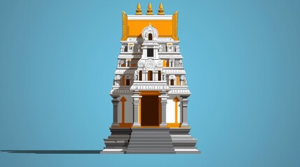 Naklejka premium Ornate Hindu Temple with Intricate Architectural Details and Towering Deities