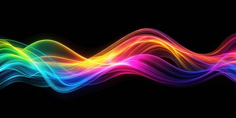 Fototapeta premium Vibrant neon color waves blending on a black background, Abstract, modern, neon, color, waves, vibrant, blending