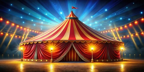 Vibrant red and yellow circus tent with colorful lights shining on it , circus, stage, performance, entertainment, show, big top