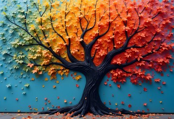 Oil painting. Foliage of Fantasy tree.Motley colorful abstract.
