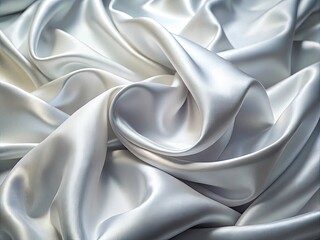 Fototapeta premium Macro Photography: White Gray Satin Silk Fabric Texture Background - Soft Blur, Silver, Elegant