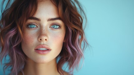 Naklejka premium Portrait of a young woman with vibrant hair and eyes.