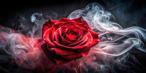 rose in red smoke swirl on black background, sensual mood