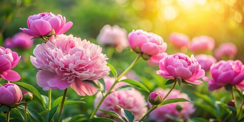 Delicate pink peonies blooming in a lush garden , pink flowers, nature