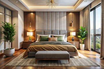 Modern Tourist Bedroom: Stylish Pillow & Bed Design, Frontal View | Hotel Room Interior Design Inspiration