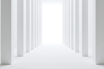 Minimalist architectural space white columns hallway design