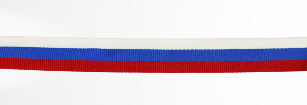 Stright rep ribbon in colors of Russian flag isolated on white or transparent background