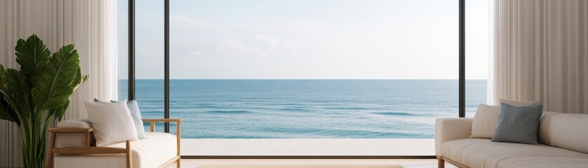 Fototapeta premium Modern interior with ocean view, perfect for relaxation.