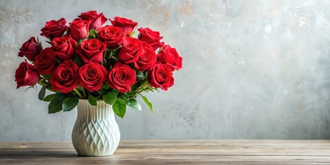 Elegant red rose bouquet arranged in a decorative vase , decoration, roses
