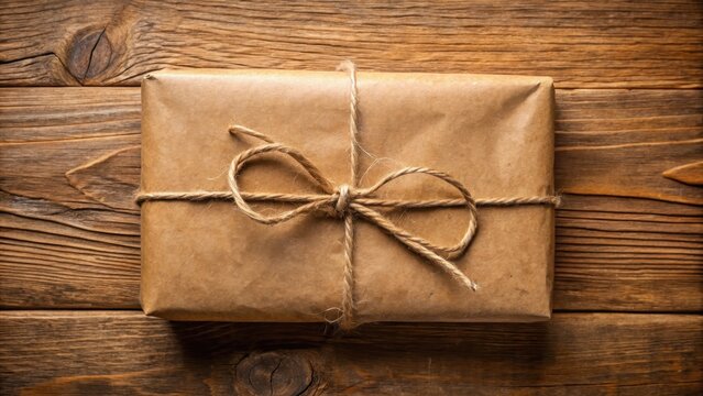 A rustic brown paper parcel with a twine tie and a few knots , earthy, natural,  earthy