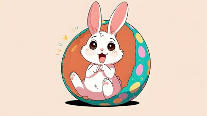 Obraz premium A bunny popping out of a decorated Easter egg as a surprise, holiday promo poster Easter sale banner background, vibrant colors, romantic love and harmony