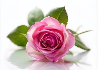 AI-generated pink rose, tilt-shift, isolated white.