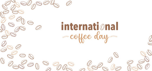 Coffee bean on white background. sketch of coffee beans. Hand drawn coffee beans with text international coffee day