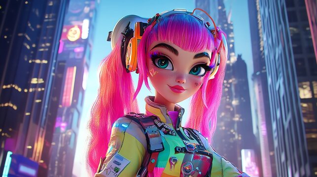 woman dj in action with neon color