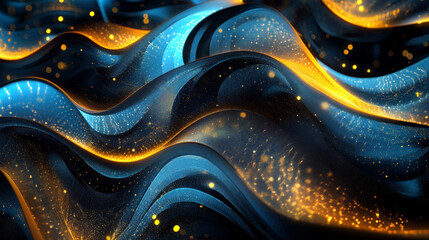 Abstract glowing wave particles. Digital background suitable for various technological operations like neural networks,