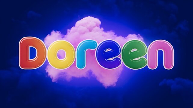 name Doreen with bright coloured letters on cloudy background