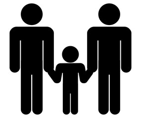 手をつなぐ親子のシンプルなアイコン(親２人,子供1人)