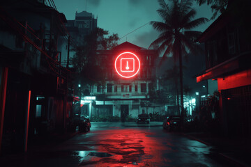 Fototapeta premium A glowing AI network surrounding a city, symbolizing the control AI holds over modern society as human oversight diminishes.