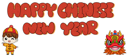 Chinese New Year Illustration Design with Cartoon Style Red Banner