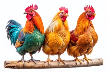Fototapeta premium Crazy Chickens on a Perch - Vibrant Farm Scene