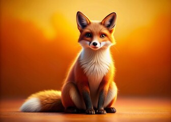 Obraz premium Cute fox, tilt-shift effect, orange backdrop, 3D art.