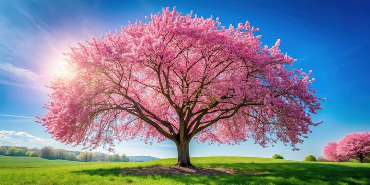 A beautiful tree in full bloom with vibrant pink flowers, spring, nature, blossoms, growth, floral, season, outdoors, beauty