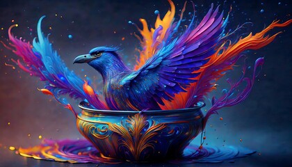 Obraz premium Baroque Bird Emergence: Infinite Wings from a Paint Container