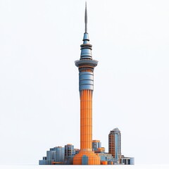 Obraz premium Orange futuristic tower and city skyline.