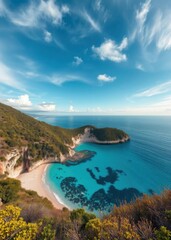 Fototapeta premium Cove paradise with turquoise water beach wallpaper summer wallpaper beach background tropical nature