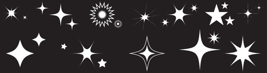 Shine and sparkle stars icon on light background. Clean symbol. Bright, star, lightning, astronomy, glowing light, twinkle effect. Outline, flat and colored style. Flat design. Vector illustration.