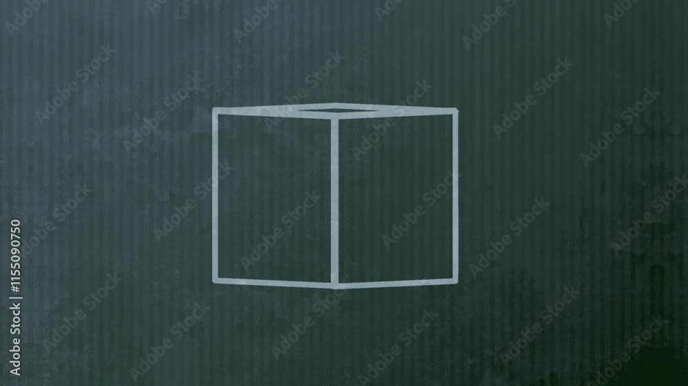 Fototapete Elegant digital loop animation of white geometric shapes on a dark scratched surface. Smooth transitions between transforming rectangles that create the optical illusion of a cube. 3d rendering 4K