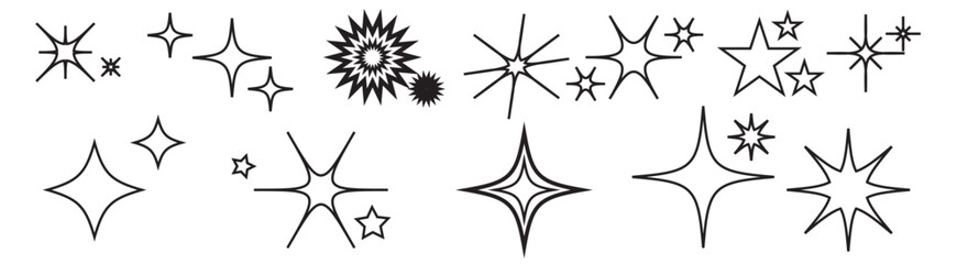 Obraz premium Shine and sparkle stars icon on light background. Clean symbol. Bright, star, lightning, astronomy, glowing light, twinkle effect. Outline, flat and colored style. Flat design. Vector illustration.