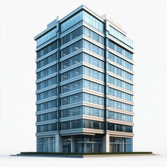 Modern glass office building isolated on white.