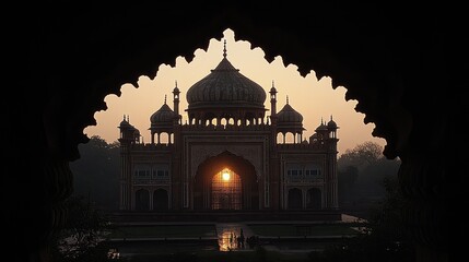 Sunrise through archway, showcasing Safdarjung's Tomb, Delhi, India.