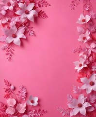 Delicate floral motifs on bright pink paper texture background , whimsical, feminine, floral motifs