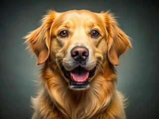 Golden retriever, joyful gaze, happy portrait.