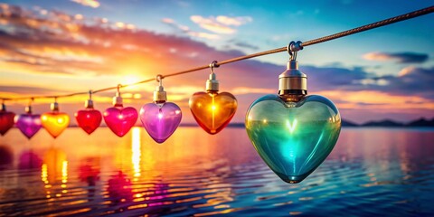 Heart Pendant Lights Over Water - Dreamy Landscape