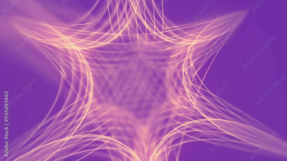 Poster Abstract digital seamless loop animation of a geometric figure with flowing shapes created by thin pink lines glowing with soft light on a purple background. Modern and futuristic style. 3d rendering