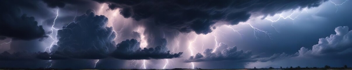 dramatic blue sky with stormy clouds and lightning, severe weather, turbulent skies, thunderstorm weather