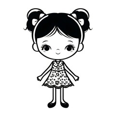Fototapeta premium A simple cartoon of a girl with a white background