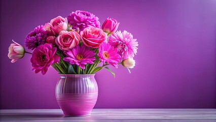 Pink Flowers in Vase, Purple Background, High-Quality AI Art