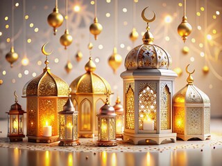 Obraz premium Ramadan Eid Lantern 3D Background - Festive Decorations