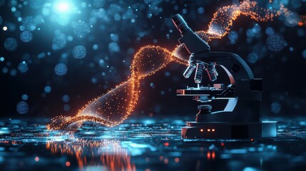 Futuristic Microscope with DNA Strand.