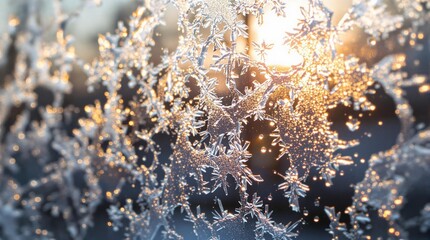 Frosted window with golden light background for cozy holiday flyers, vintage winter designs, and nostalgic seasonal prints