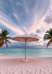  Parasol on beautiful beach with palms and turquoise sea in paradise island beach wallpaper summer wallpaper beach background tropical nature