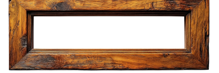 Naklejka premium Elegant wooden frame, smooth matte texture, pristine white backdrop, showcasing minimalist design and contemporary aesthetics